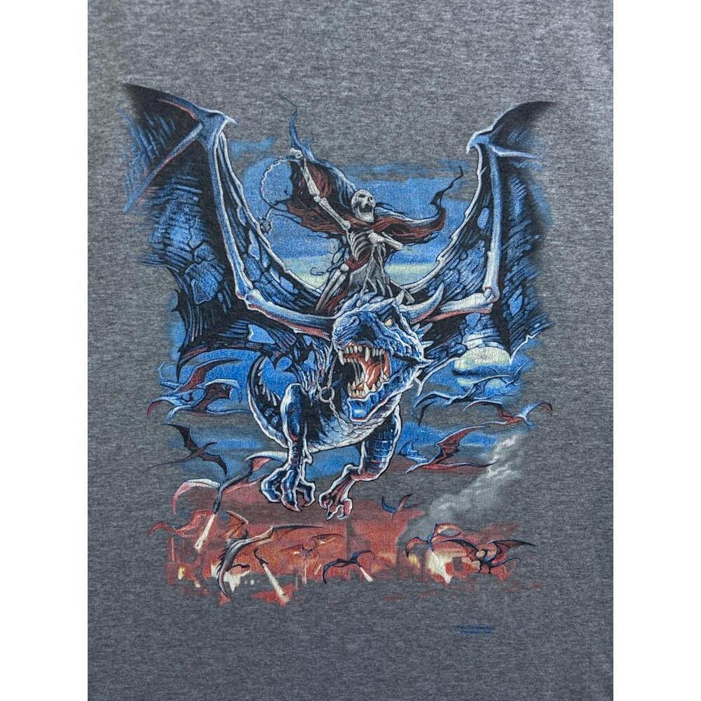 2013 Liquid Blue Fantasy Dragon Rider Skeleton T-Rex Collector TShirt Size Large